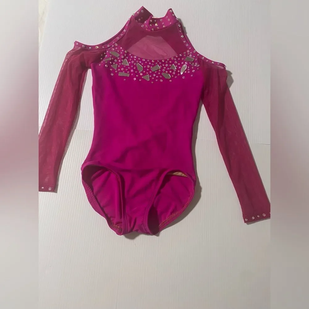Custom contemporary lyrical solo illusion hot pink Dance Costume 2 piece MC
